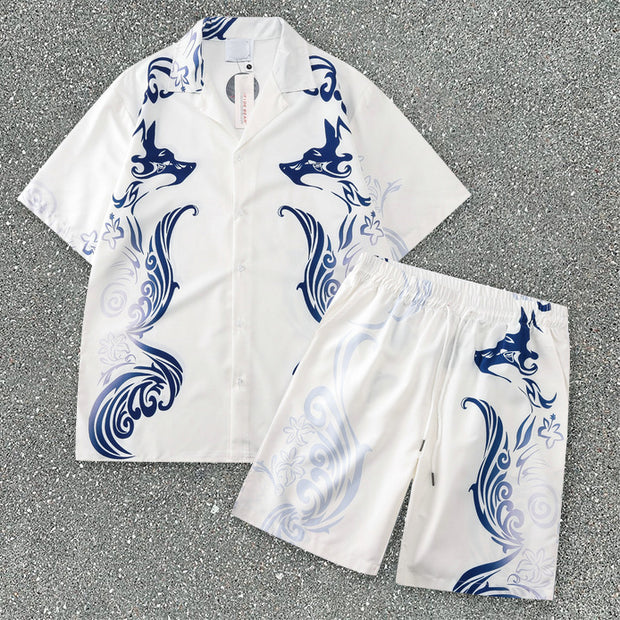 Casual Beach Shirt Teng Pattern Shorts Short Sleeve Suit
