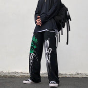 Dark graffiti butterfly wide-leg pants