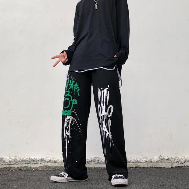 Dark graffiti butterfly wide-leg pants