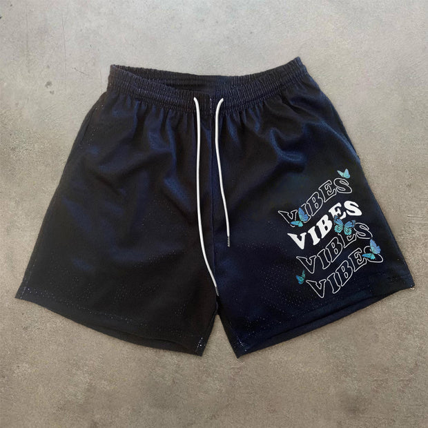 Trendy Butterfly Print Retro Casual Mesh Shorts