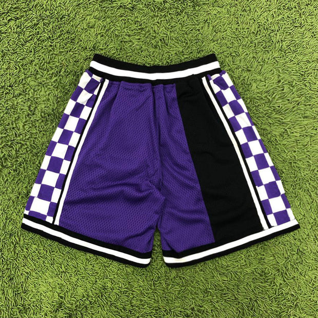 Plaid stitching sports casual shorts