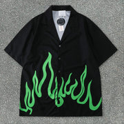 Tide brand flame loose short-sleeved shirt shorts casual suit