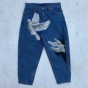 Plaid Personalized Print Fashion Loose Jeans