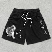 Cupid Graphic Print Elastic Shorts