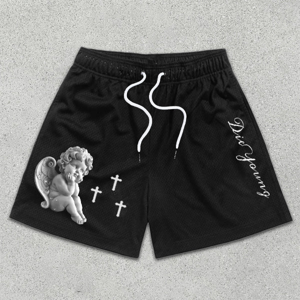 Cupid Graphic Print Elastic Shorts