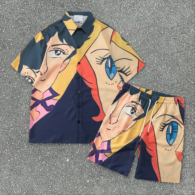 Beach cartoon print shorts street fashion suit