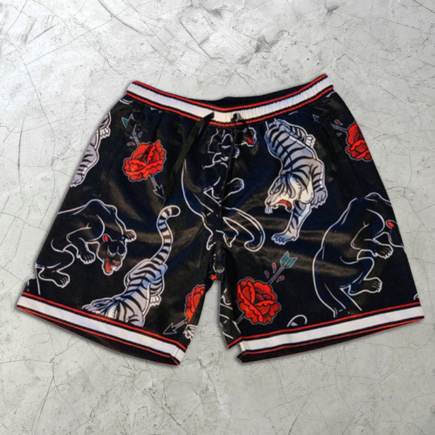 Tiger Rose Graphic Print Elastic Shorts