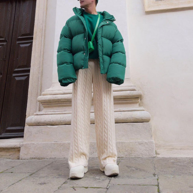 Stand-up collar casual loose all-match quilted jacket