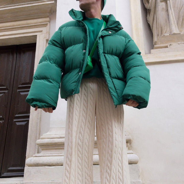 Stand-up collar casual loose all-match quilted jacket