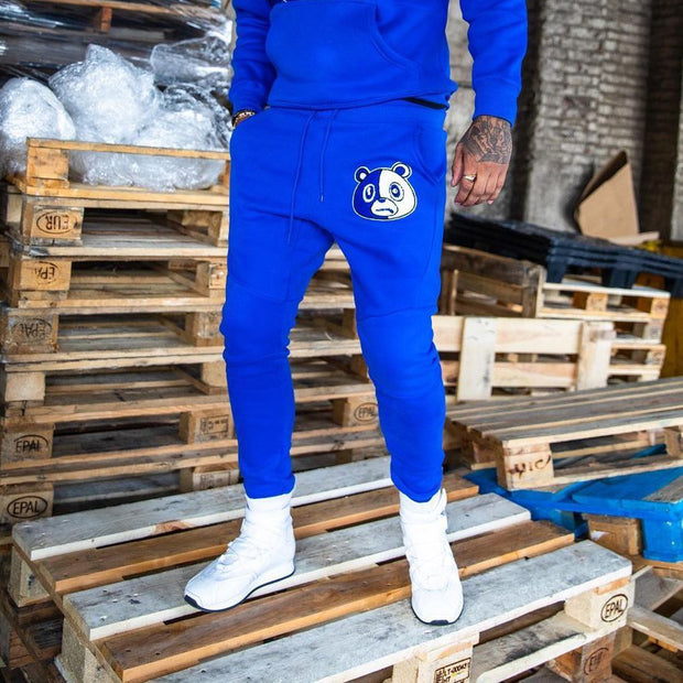 Color block bear print casual pants
