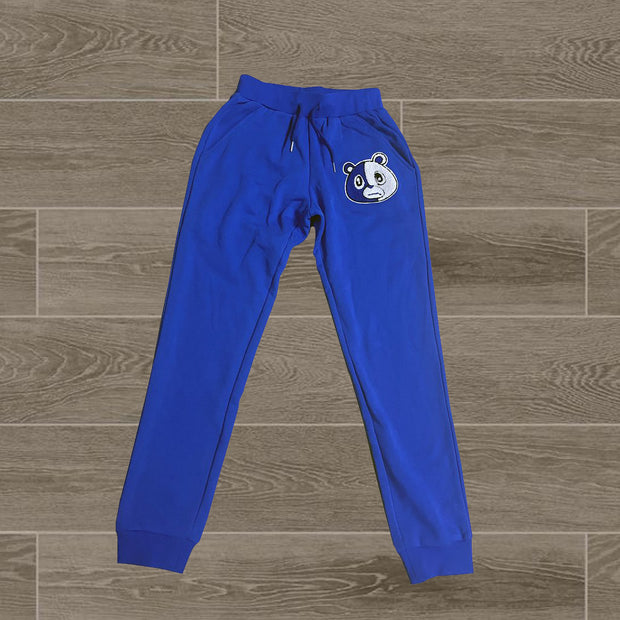 Color block bear print casual pants