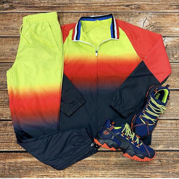 Fashion gradient windproof long-sleeved jacket sports trousers suit