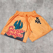 Cactus Cross Pattern Fashion Mesh Shorts