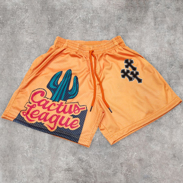 Cactus Cross Pattern Fashion Mesh Shorts