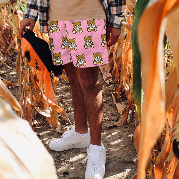 bear design print mesh street shorts