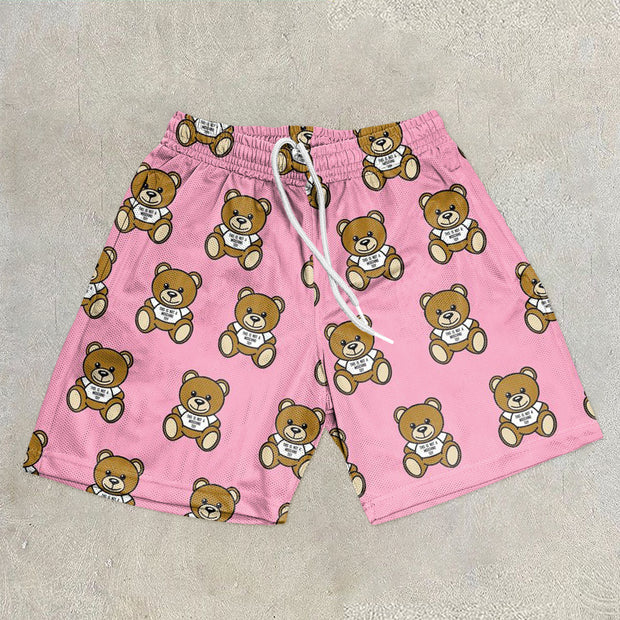 bear design print mesh street shorts