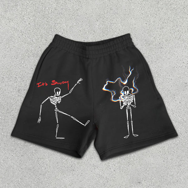 Skull Graphic Print Elastic Shorts