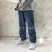 Personality hip-hop detachable wide-leg loose straight-leg casual daddy pants denim trousers men