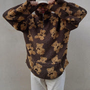 Bear pattern plush loose stand-up collar cashmere cashmere high-neck sweatshirt