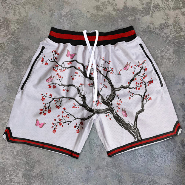 Sakura Tree Pattern Fashion Street Sports Shorts