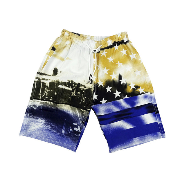 Casual flag print shorts beach pants men's