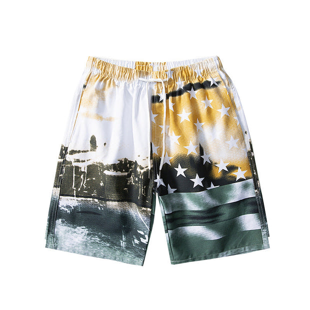 Casual flag print shorts beach pants men's