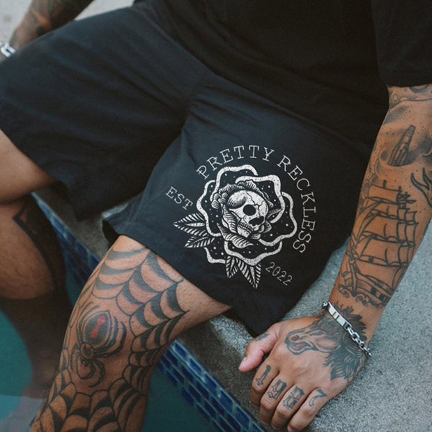 skull print track shorts