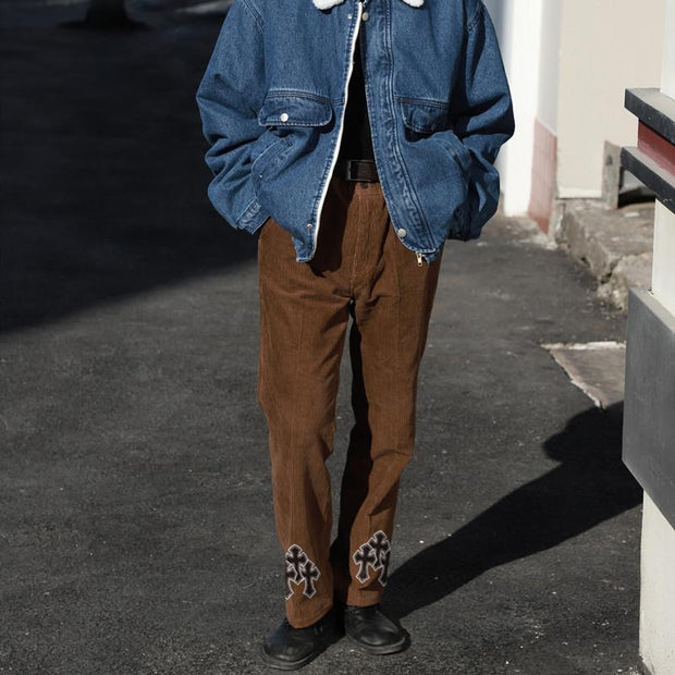 Personalized corduroy retro cross slim trousers