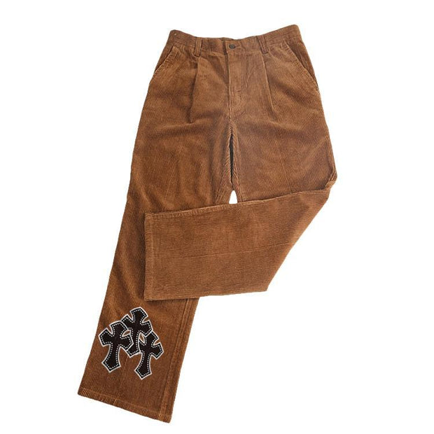 Personalized corduroy retro cross slim trousers
