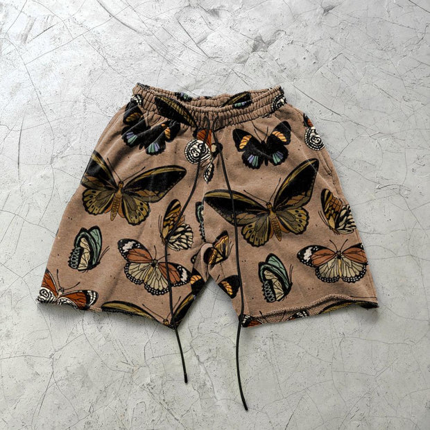 Duplex butterfly print street shorts