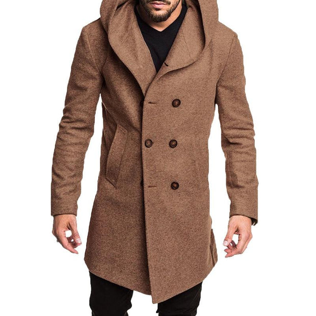 Winter men's hooded woolen jacket