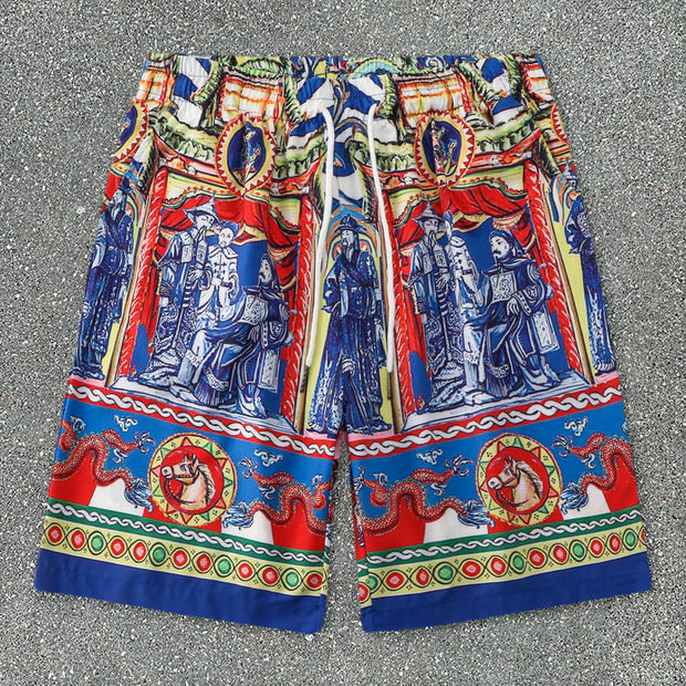 Tide Brand Print Shirt Casual Shorts Set