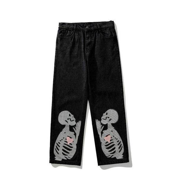 Skull Fashion Print Straight Hip Hop Jeans