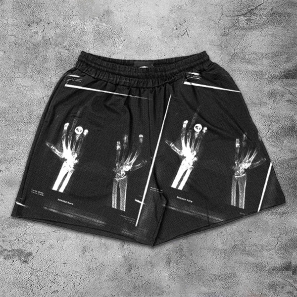 Skull Hand Printed Elastic Shorts