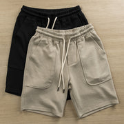 Knit Loose Cropped Pants Drawstring Large Pocket Athleisure Shorts