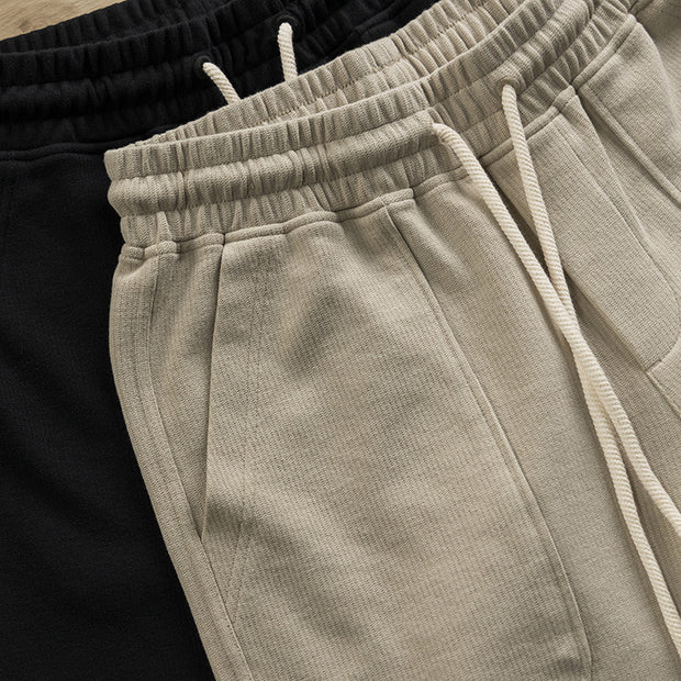 Knit Loose Cropped Pants Drawstring Large Pocket Athleisure Shorts