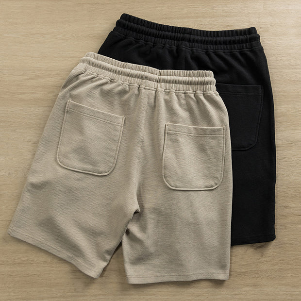Knit Loose Cropped Pants Drawstring Large Pocket Athleisure Shorts