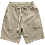 Knit Loose Cropped Pants Drawstring Large Pocket Athleisure Shorts