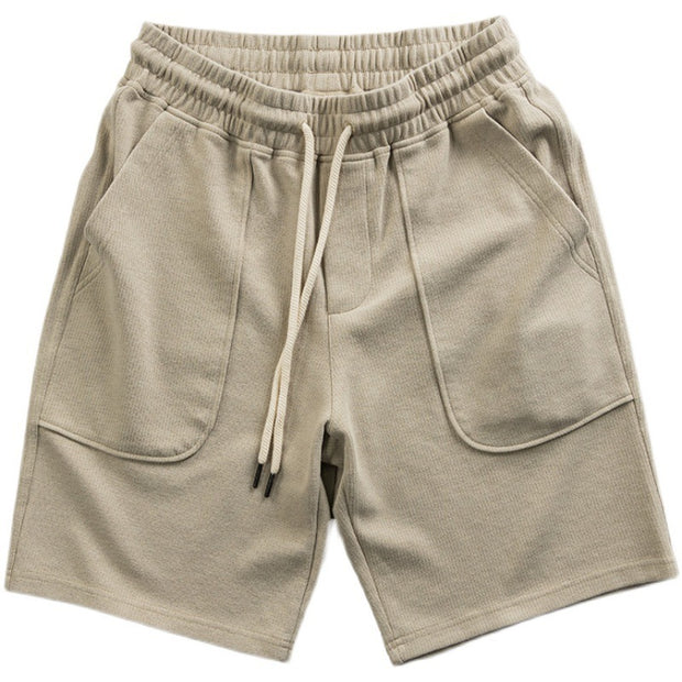 Knit Loose Cropped Pants Drawstring Large Pocket Athleisure Shorts