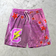 Lightning Alphabet Graphic Print Elastic Shorts
