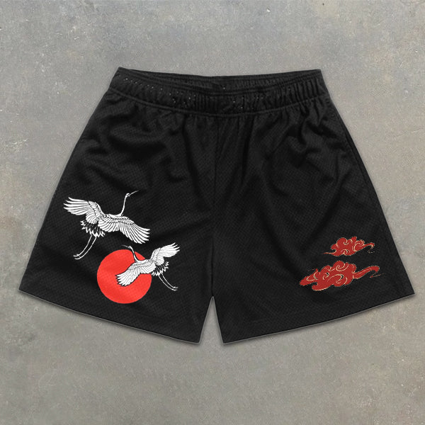 Crane Cloud Graphic Print Elastic Shorts