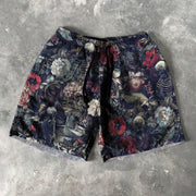 Skull Flower Print 5 Inseam Shorts