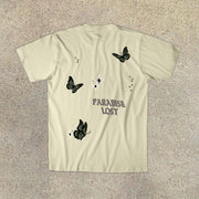 Butterfly casual street cut-sleeve T-shirt
