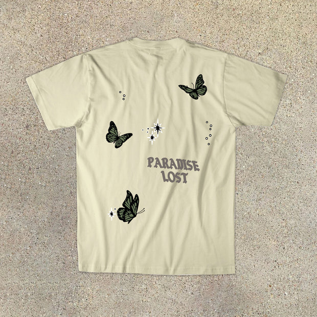 Butterfly casual street cut-sleeve T-shirt