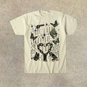 Butterfly casual street cut-sleeve T-shirt