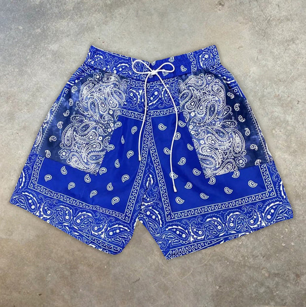 Blue bandana print shorts