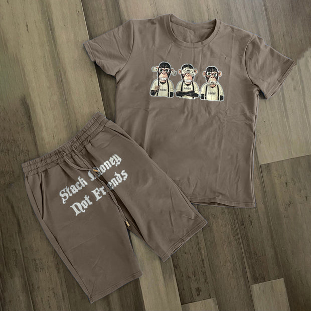 Monkey Pattern Street Retro Short Sleeve Suit