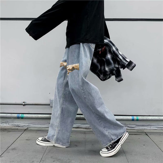 Retro street style print fashion trousers jeans