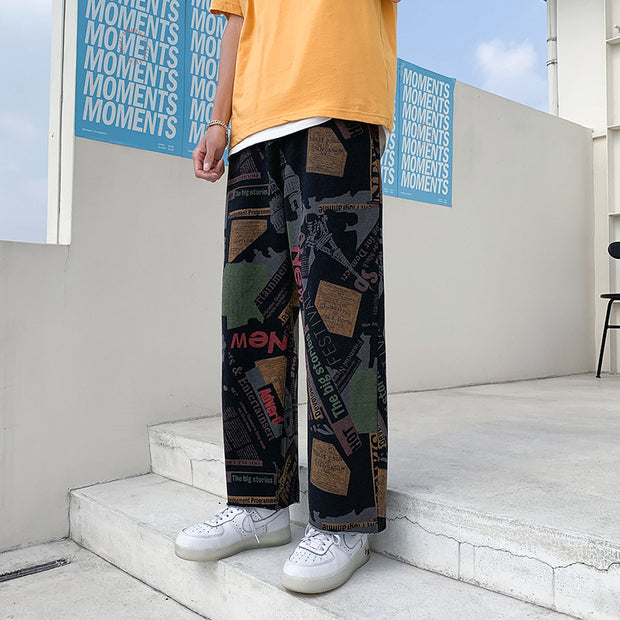 Graffiti print loose wide-leg retro fried street casual pants
