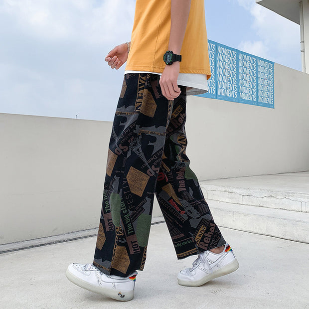 Graffiti print loose wide-leg retro fried street casual pants